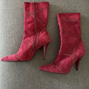 BCBG Paris Burgundy Suede Boots Size 7.5